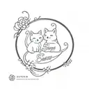 cat remembrance tattoo including paw prints, infinity circle and text Evee tattoo design idea