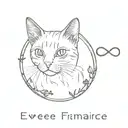 cat remembrance tattoo including paw prints, infinity circle and text Evee tattoo design idea