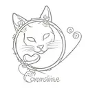 cat remembrance tattoo including paw prints, infinity circle and text Evee tattoo design idea