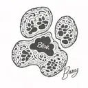 dog's paw print with a name Ben tattoo design idea