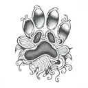 dog's paw print with a name Ben tattoo design idea