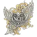 angel wings with name Angela tattoo design idea