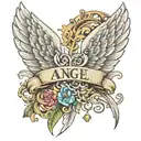angel wings with name Angela tattoo design idea