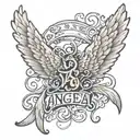 angel wings with name Angela tattoo design idea