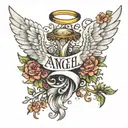 angel wings with name Angela tattoo design idea