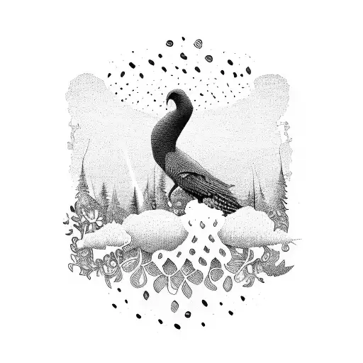 A music-inspired art piece with BTS lyrics incorporated into a nature scene tattoo design idea