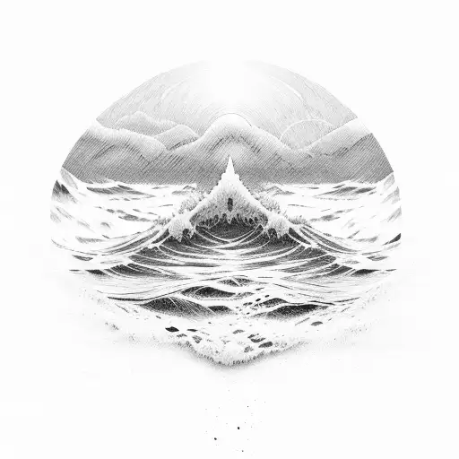 abstract wave, two daughters, beach, sunset tattoo design idea