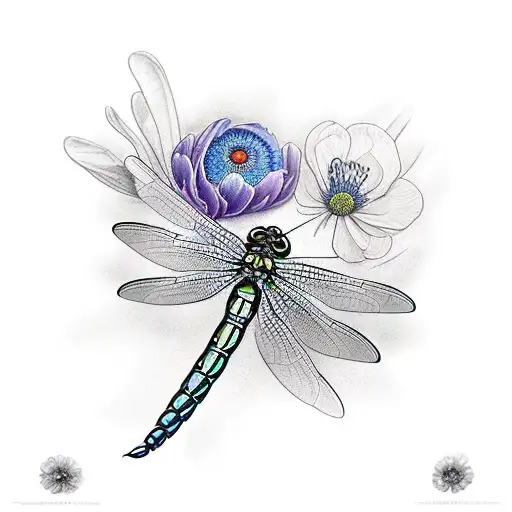 dragonfly and anemoneflowers tattoo design idea