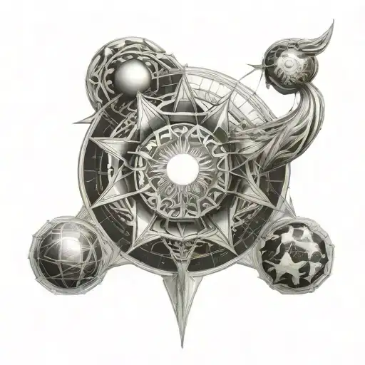 sun venus pentagon pattern facing tattoo design idea