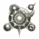 sun venus pentagon pattern facing tattoo design idea