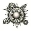 sun venus pentagon pattern facing tattoo design idea