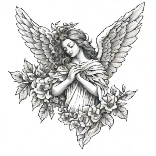 female guardian angel caring nature tattoo design idea