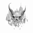 cuervo con ciudad de fondo tattoo design idea