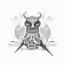 cuervo con ciudad de fondo tattoo design idea