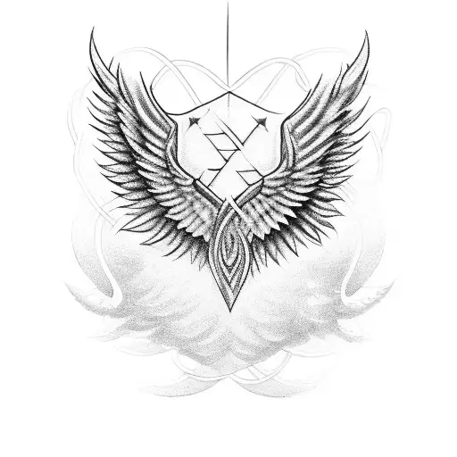 A coding symbol formed by angel wings tattoo design idea