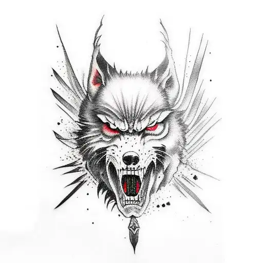 lobo con espada dark soul tattoo design idea