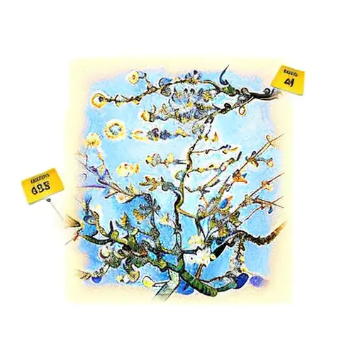 van gogh almond blossom with a square and circle behind it tattoo design idea