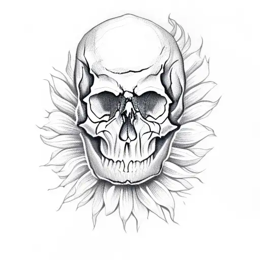 skull with sunflower fire tattoo design idea