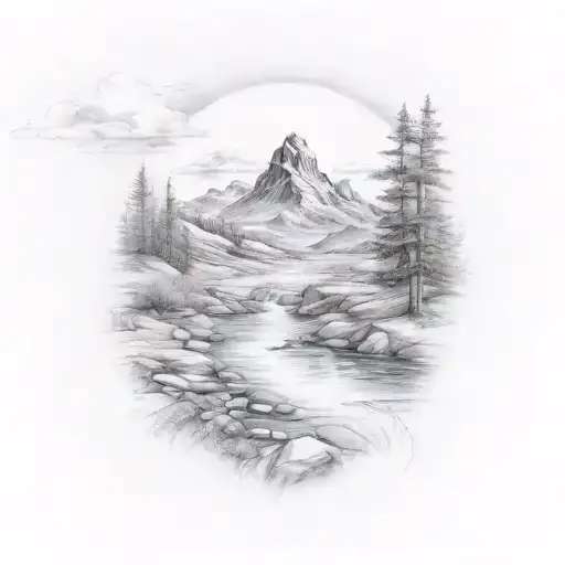mountain river tattoo design idea