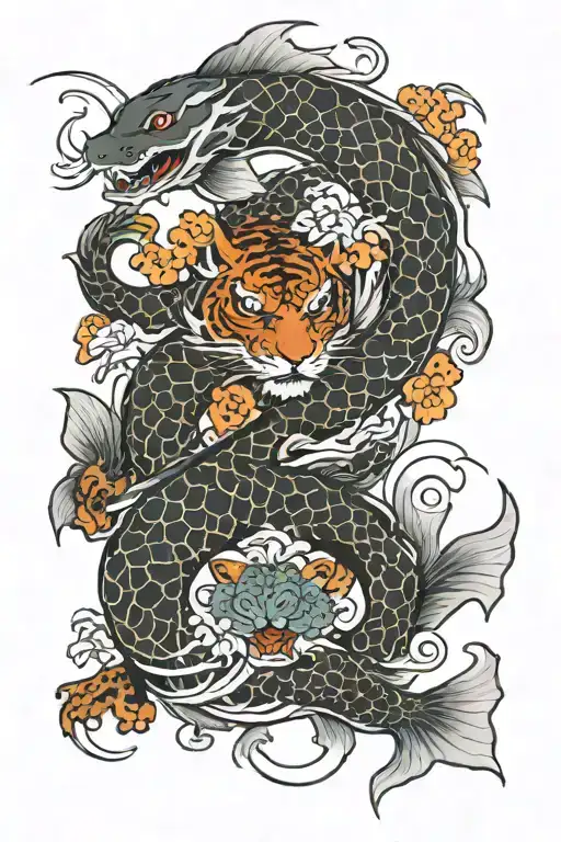 dragon koi fish and tiger tattoo design idea