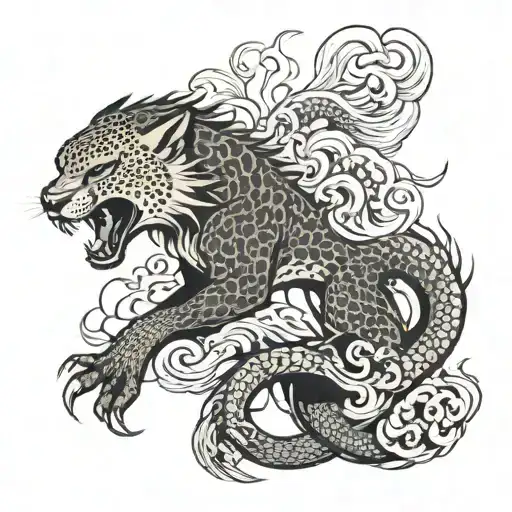 cheetah eagle and dragon breathing fire tattoo design idea