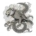 cheetah eagle and dragon breathing fire tattoo design idea