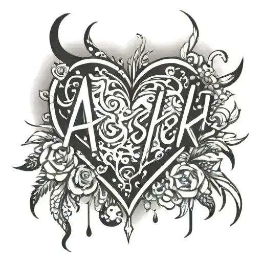 name ashok- heartbeat sign and love tattoo design idea