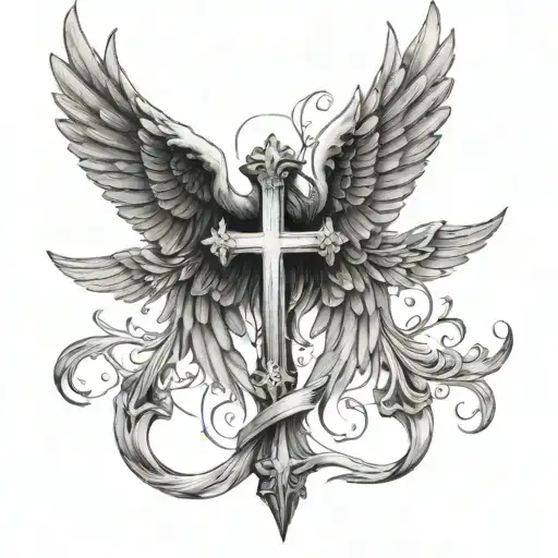 cross angel wings tattoo design idea