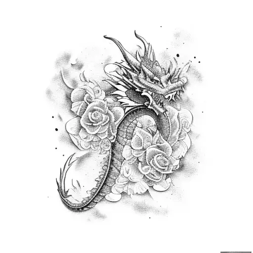 dragon con flores tattoo design idea