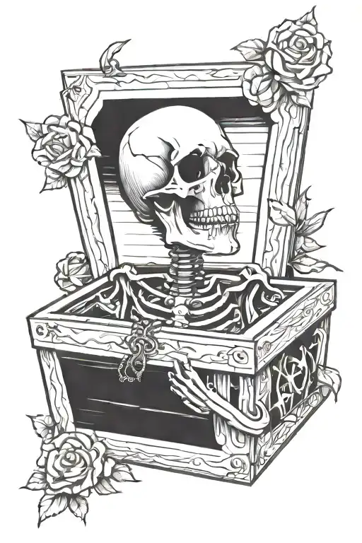 skull in coffin with hands crossed tattoo design idea