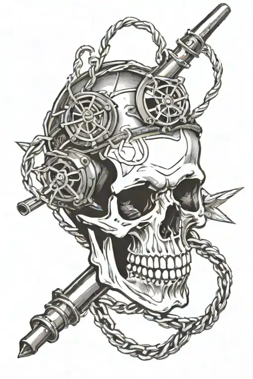skull with grenade in mouth surrounded by barbed wire tattoo design idea