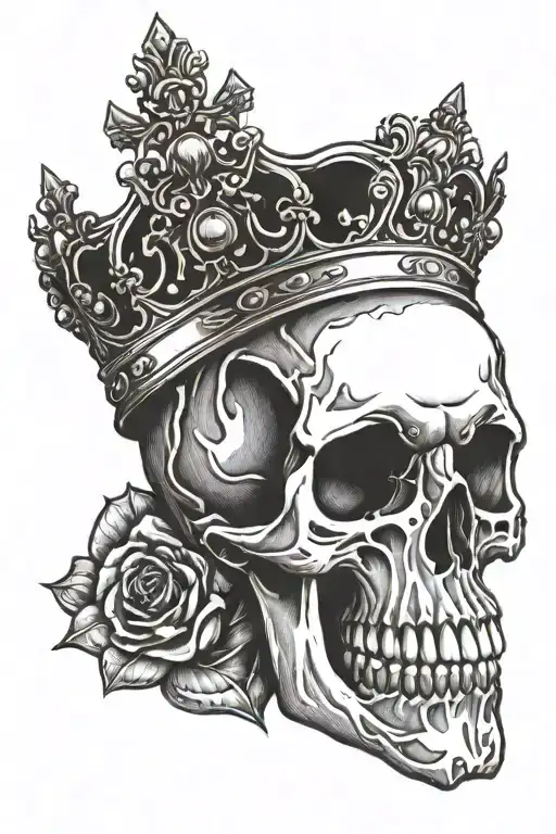 skull wearing crown with brass knuckles on either side tattoo design idea