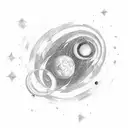 spiral with words "come with us now on a journey through time and space" with stars and planets surrounding  tattoo design idea