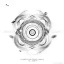 spiral with words "come with us now on a journey through time and space" with stars and planets surrounding  tattoo design idea