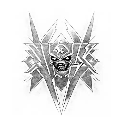 A mix of AC/DC, Metallica, Iron Maiden and Guns N' Roses logos tattoo design idea