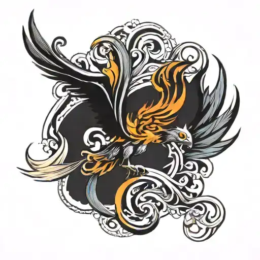 AVE FENIX WITH FLAMES AND SHADING tattoo design idea