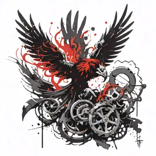 AVE FENIX WITH FLAMES AND SHADING AND BROKEN CHAINS tattoo design idea