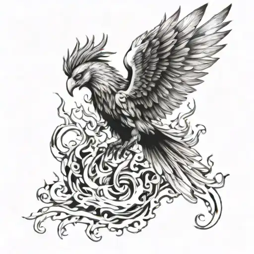 AVE FENIX WITH FLAMES AND SHADING tattoo design idea