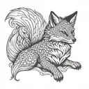 nine tail fox sitting tattoo design idea