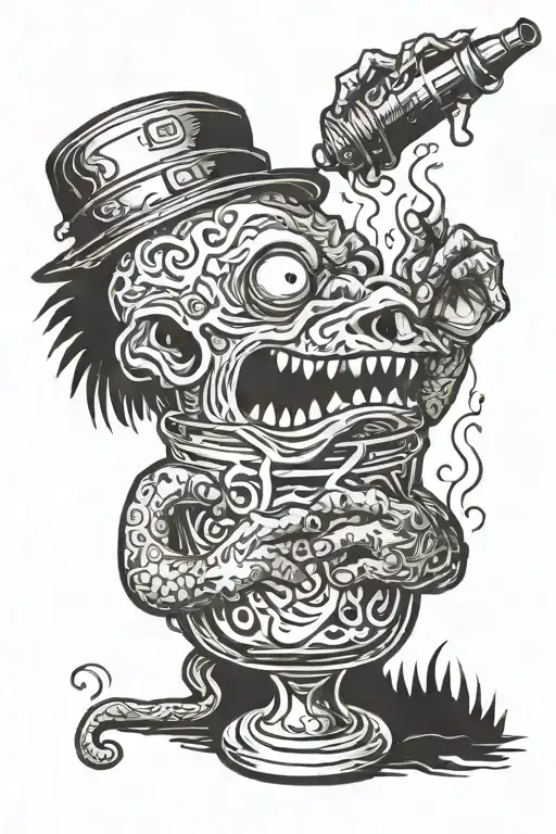 The cigarette monster drinks beer tattoo design idea