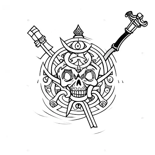 Stone Tomb empty with a sword next to it tattoo design idea