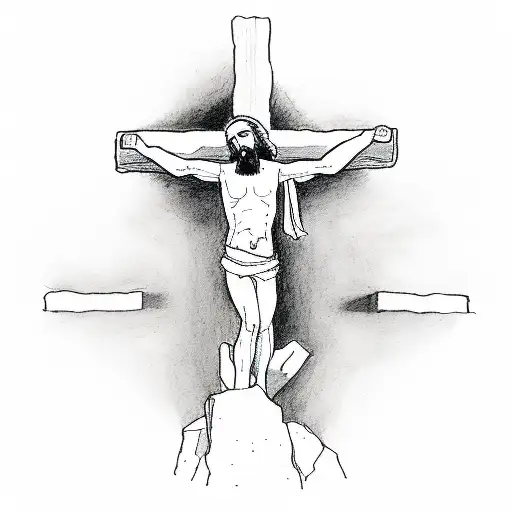 A minimalist sketch of Jesus carrying a cross, showcasing the strength and sacrifice of faith tattoo design idea