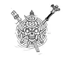Stone Tomb empty with a sword next to it tattoo design idea