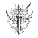 Stone Tomb empty with a sword next to it tattoo design idea