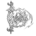 Stone Tomb empty with a sword next to it tattoo design idea