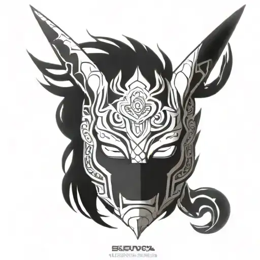 an oni mask split in half Kurama Naruto and zeraora with Naruto sealed and flame  tattoo design idea