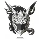 an oni mask split in half Kurama Naruto and zeraora with Naruto sealed and flame  tattoo design idea