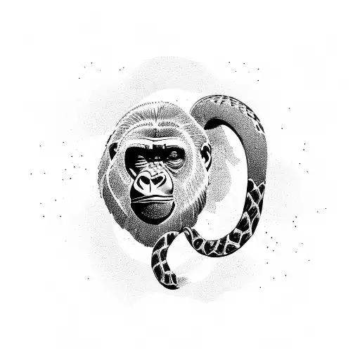 Incorporate a gorilla and a snake in an abstract composition tattoo design idea