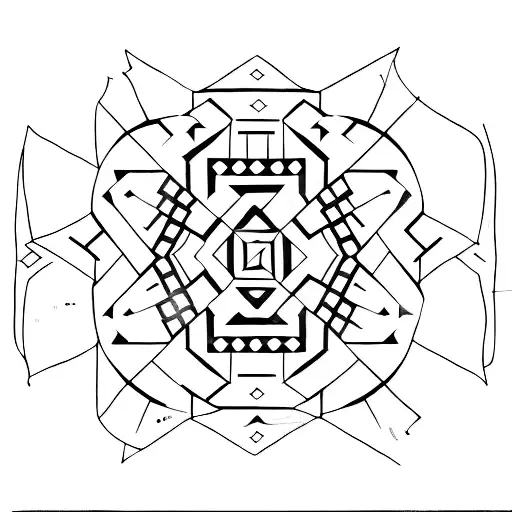 Inca geometric patterns intertwined with binary code tattoo design idea