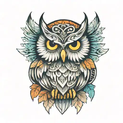 owl with nordic mythology tattoo design idea